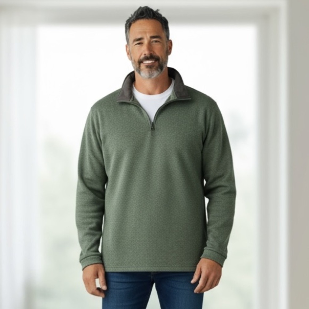 HAGGAR XXL Dark Green Pullover Sweater Knit 1/4 Zip R $80